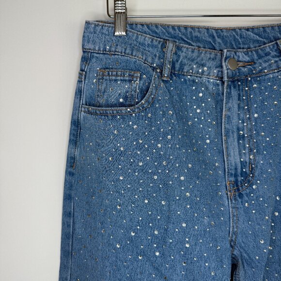 Rhinestone Straight Leg Mom Jeans High Rise - Picture 4 of 9